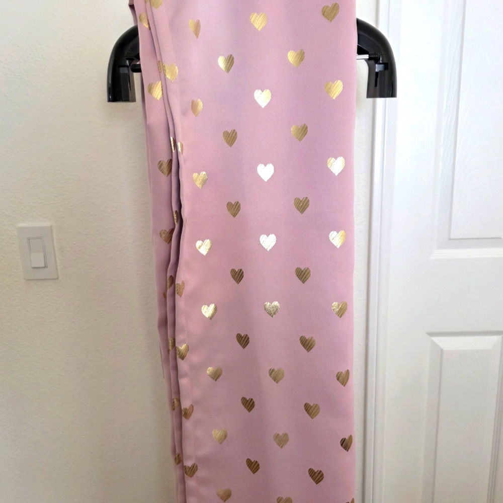 Pink Curtain Panels with Gold Heart Pattern